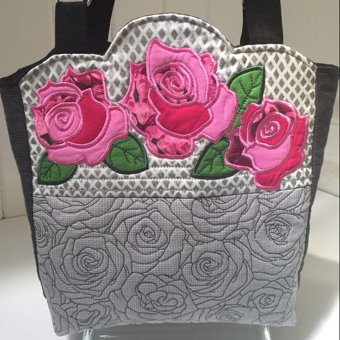 Quilted Roses Bag In the hoop machine embroidery designs