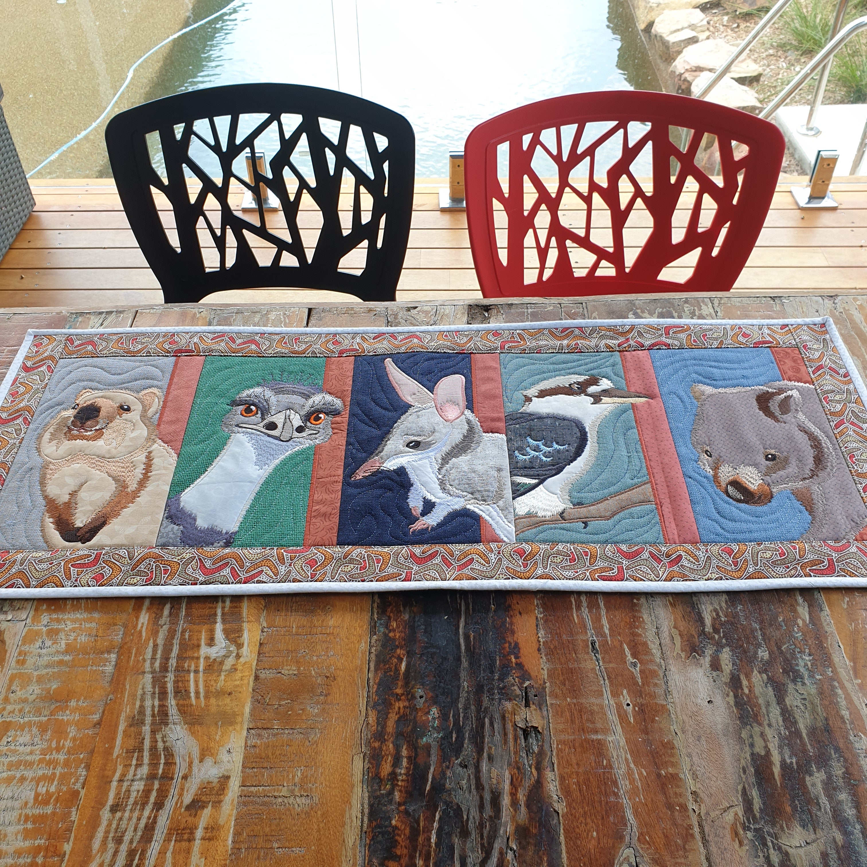 australian animals table runner in use on wooden table