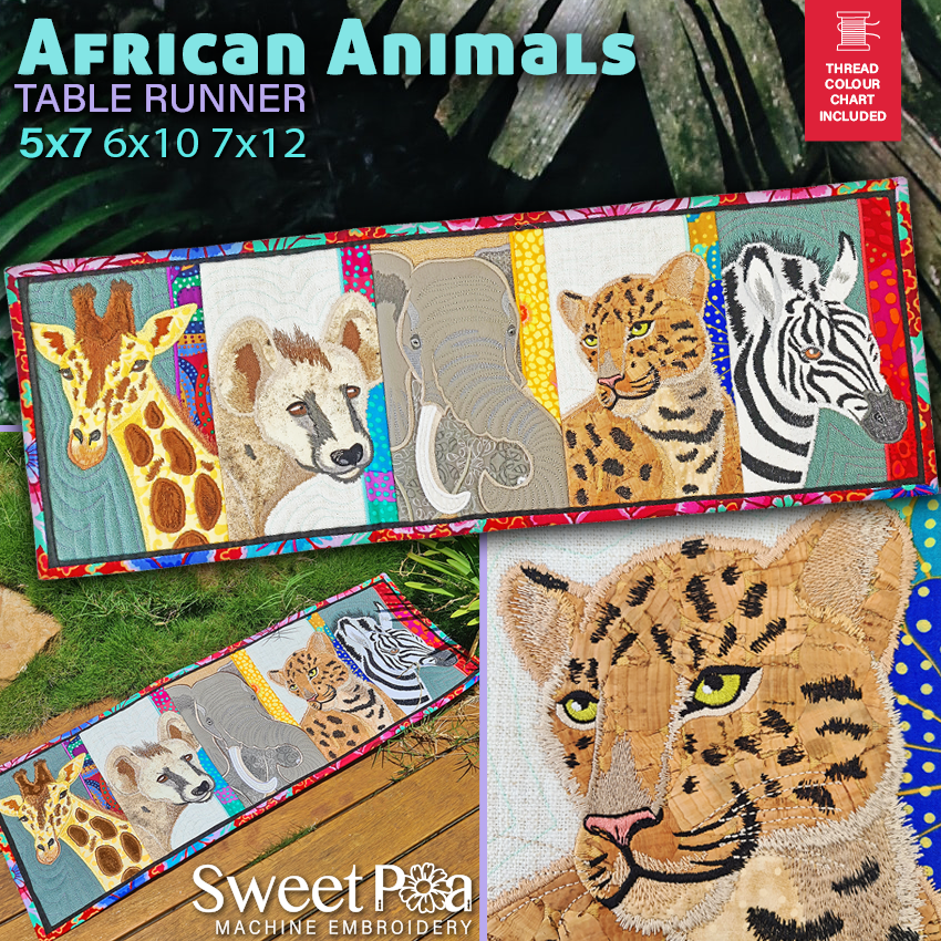 African Animals Table Runner In the hoop machine embroidery designs