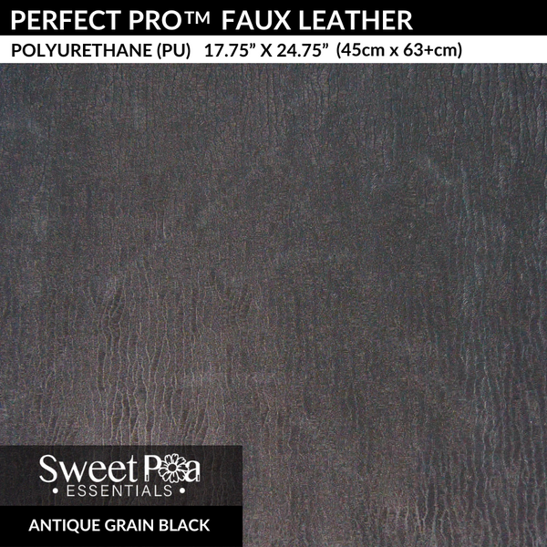 Faux Leather, PU faux leather antique grain black, faux leather for machine embroidery designs and sewing