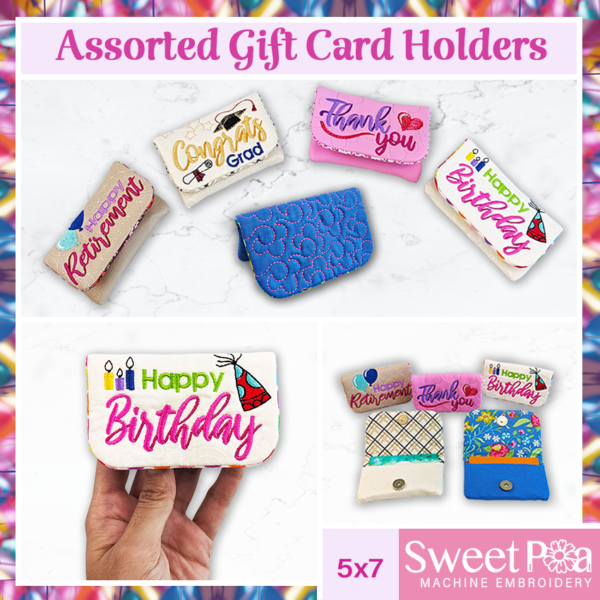 Assorted Gift Card Holders 5x7 - Sweet Pea In The Hoop Machine Embroidery Design
