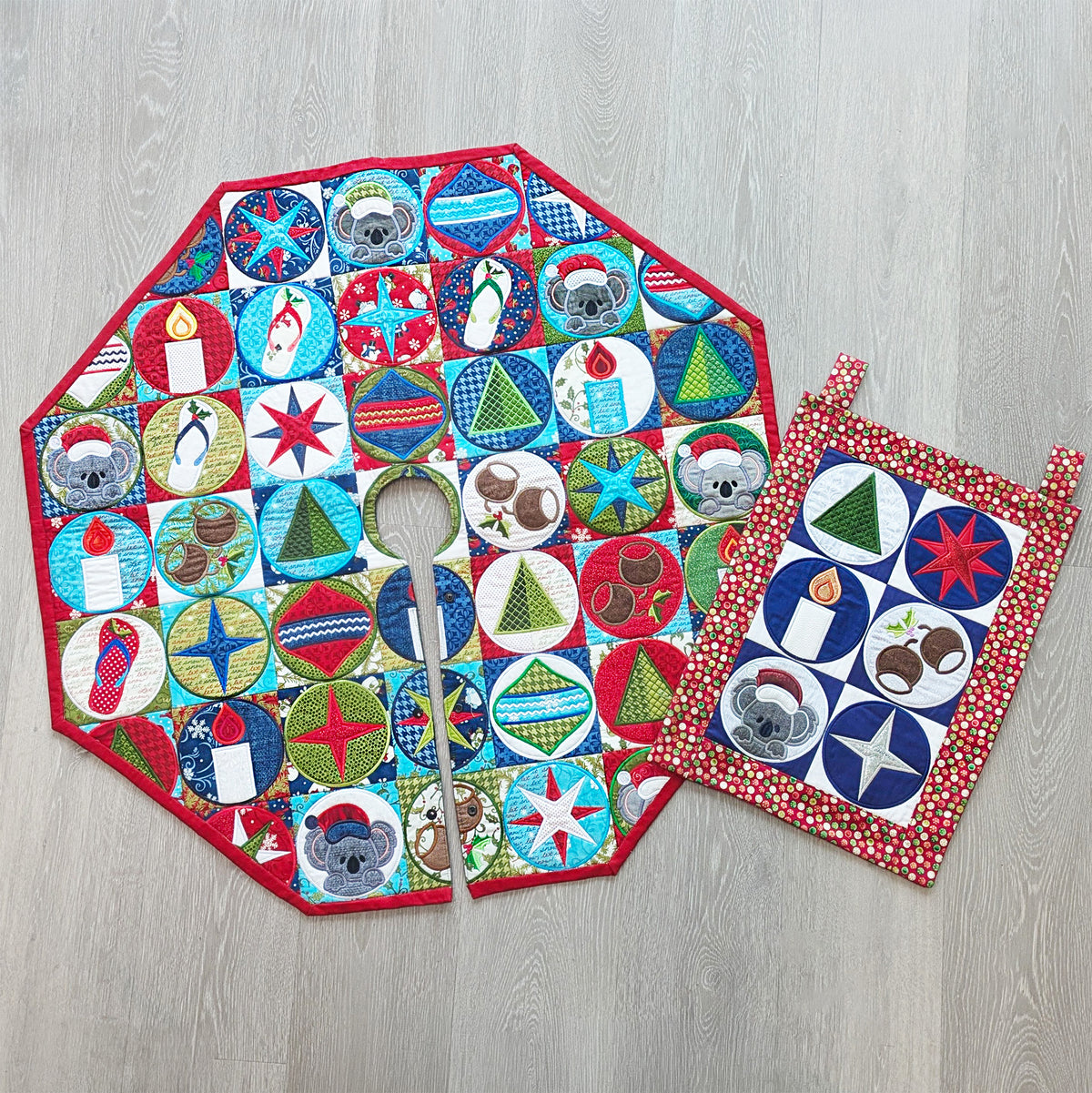 Aussie Christmas Tree Skirt In the hoop machine embroidery designs