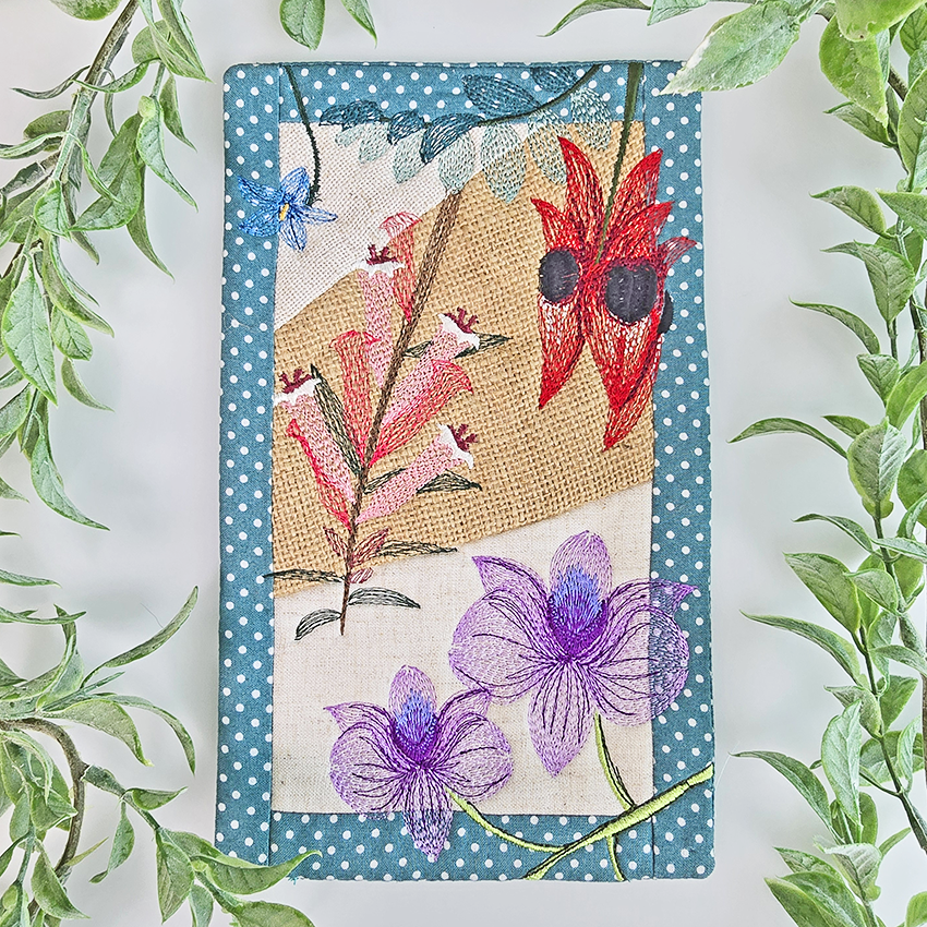 Australian Flowers Mug Rug # 1 In the hoop machine embroidery designs