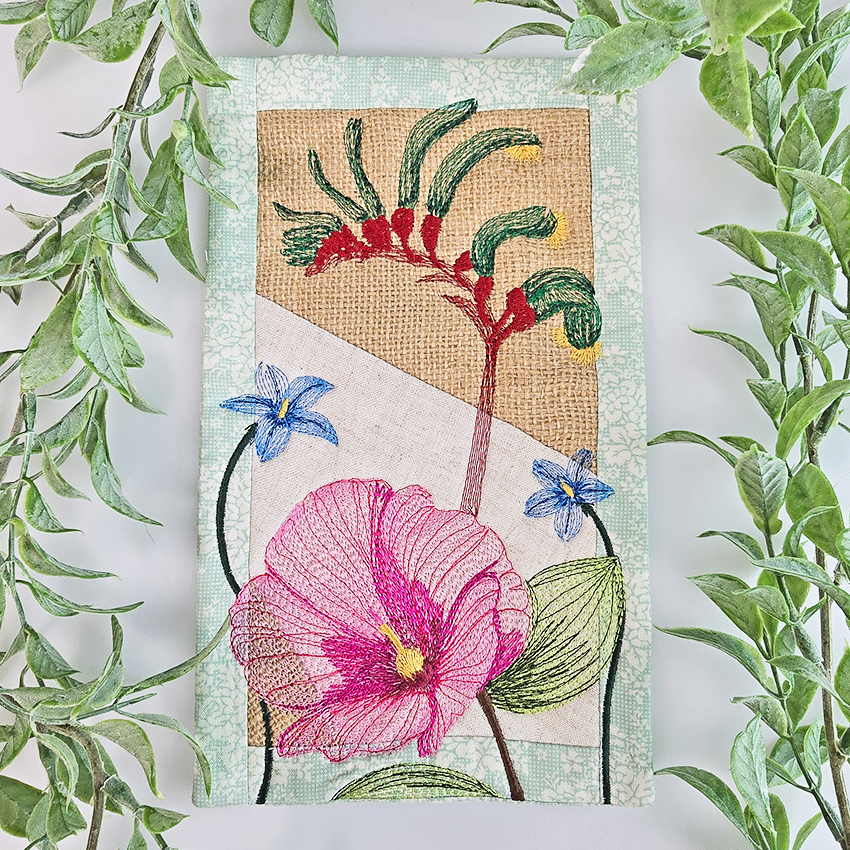 Australian Flowers Mug Rug # 2 In the hoop machine embroidery designs
