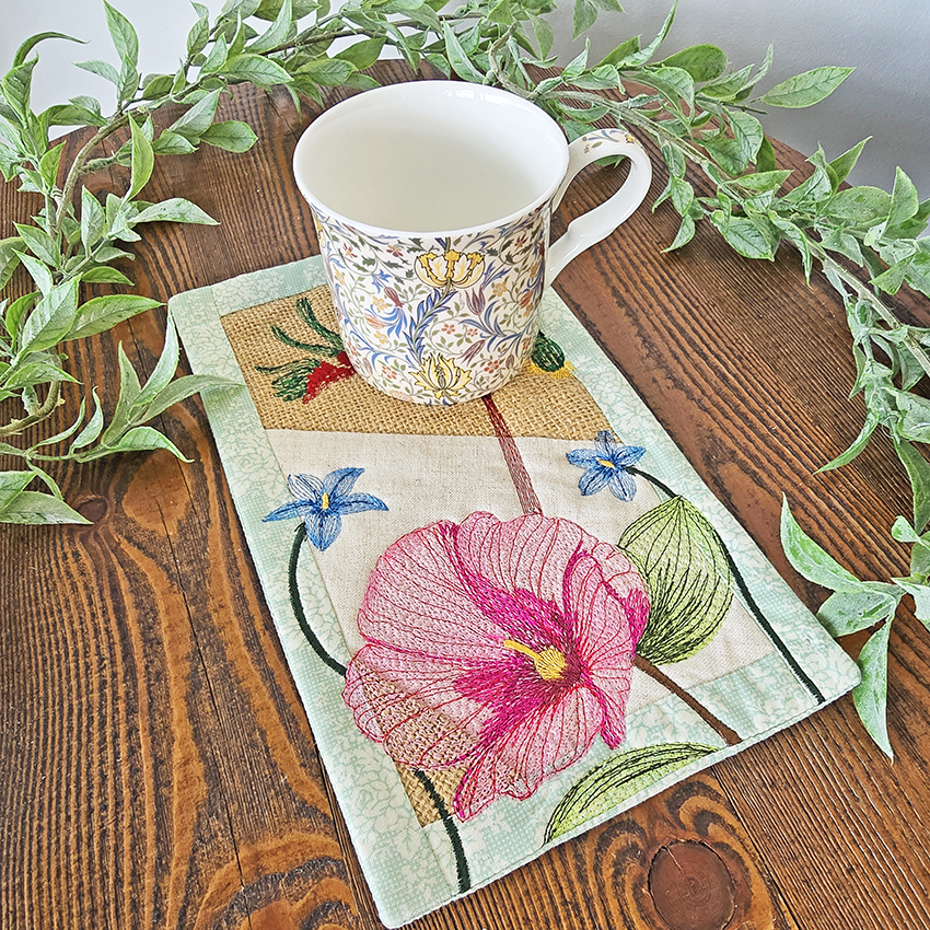 Australian Flowers Mug Rug # 2 In the hoop machine embroidery designs