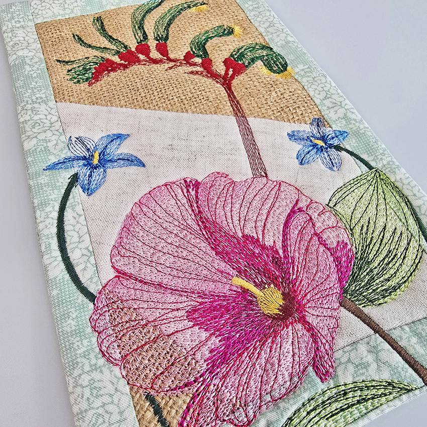 Australian Flowers Mug Rug # 2 In the hoop machine embroidery designs