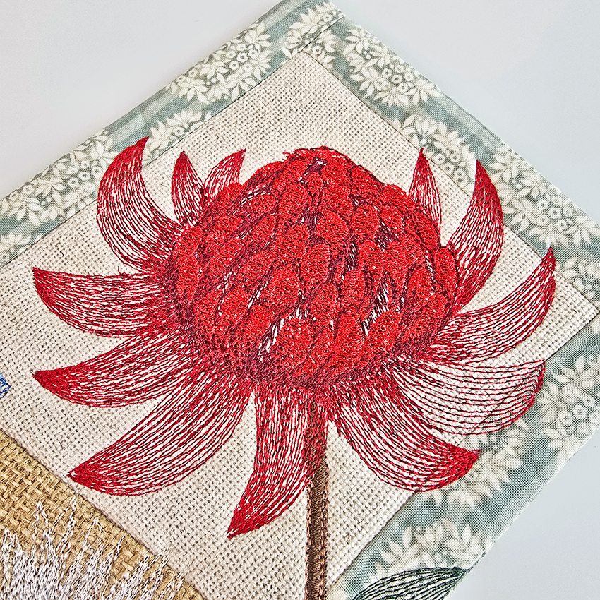 Australian Flowers Mug Rug # 3 In the hoop machine embroidery designs