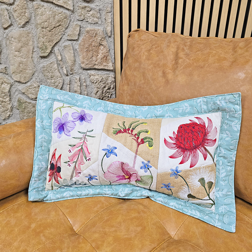 Australian Flowers Cushion In the hoop machine embroidery designs