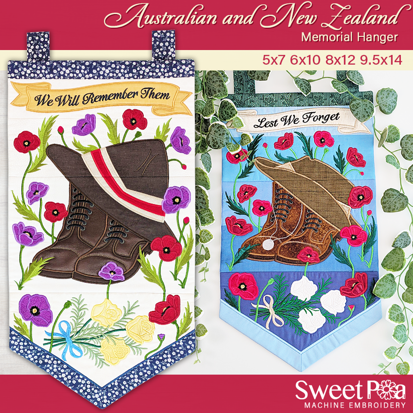Australian and New Zealand Memorial Hanger In the hoop machine embroidery designs