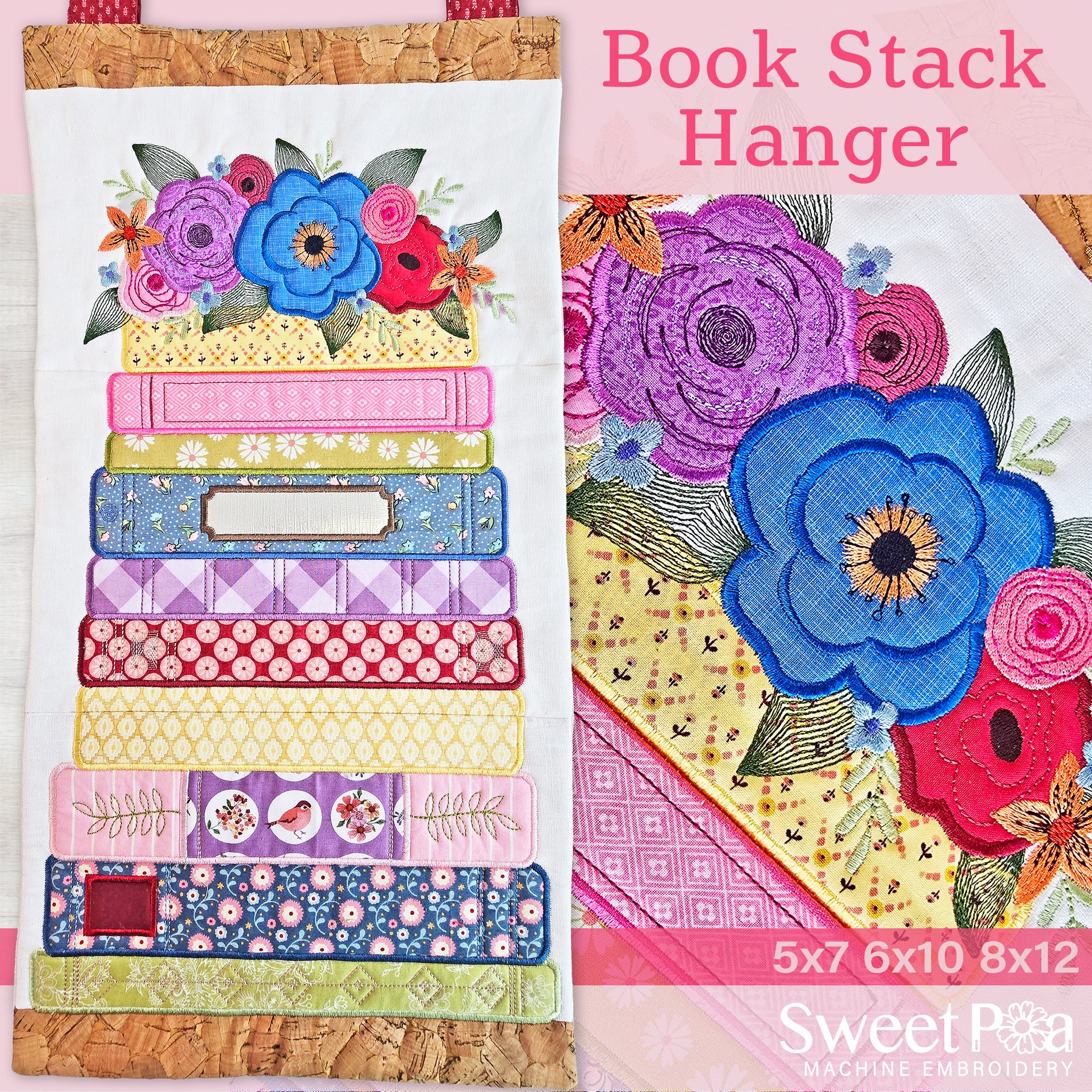 Book Stack Hanger In the hoop machine embroidery designs