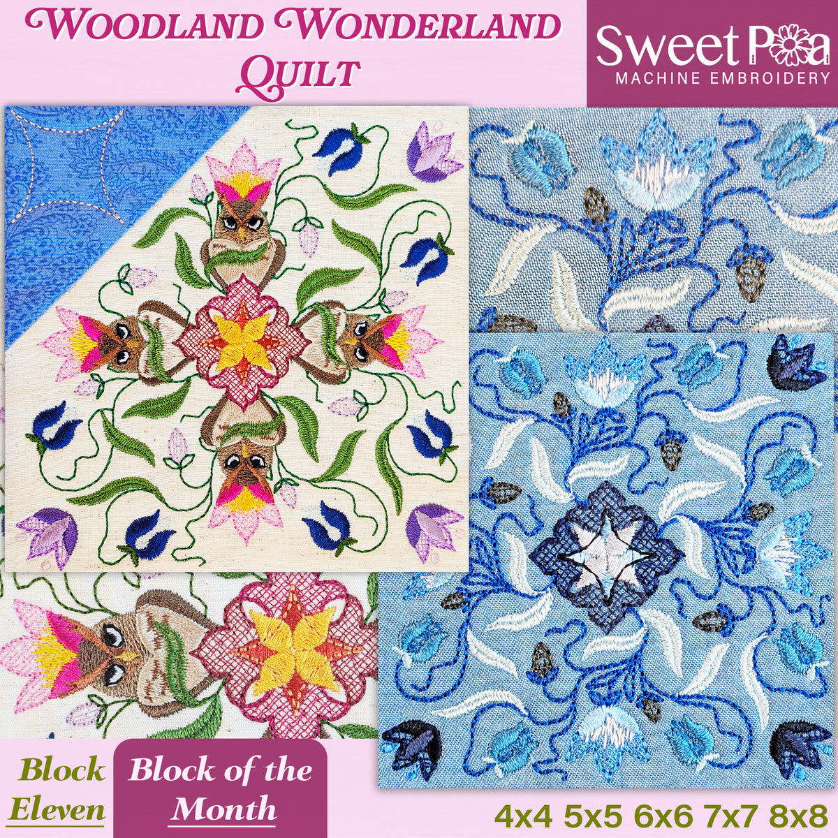 BOM Woodland Wonderland Quilt - Block 11 In the hoop machine embroidery designs