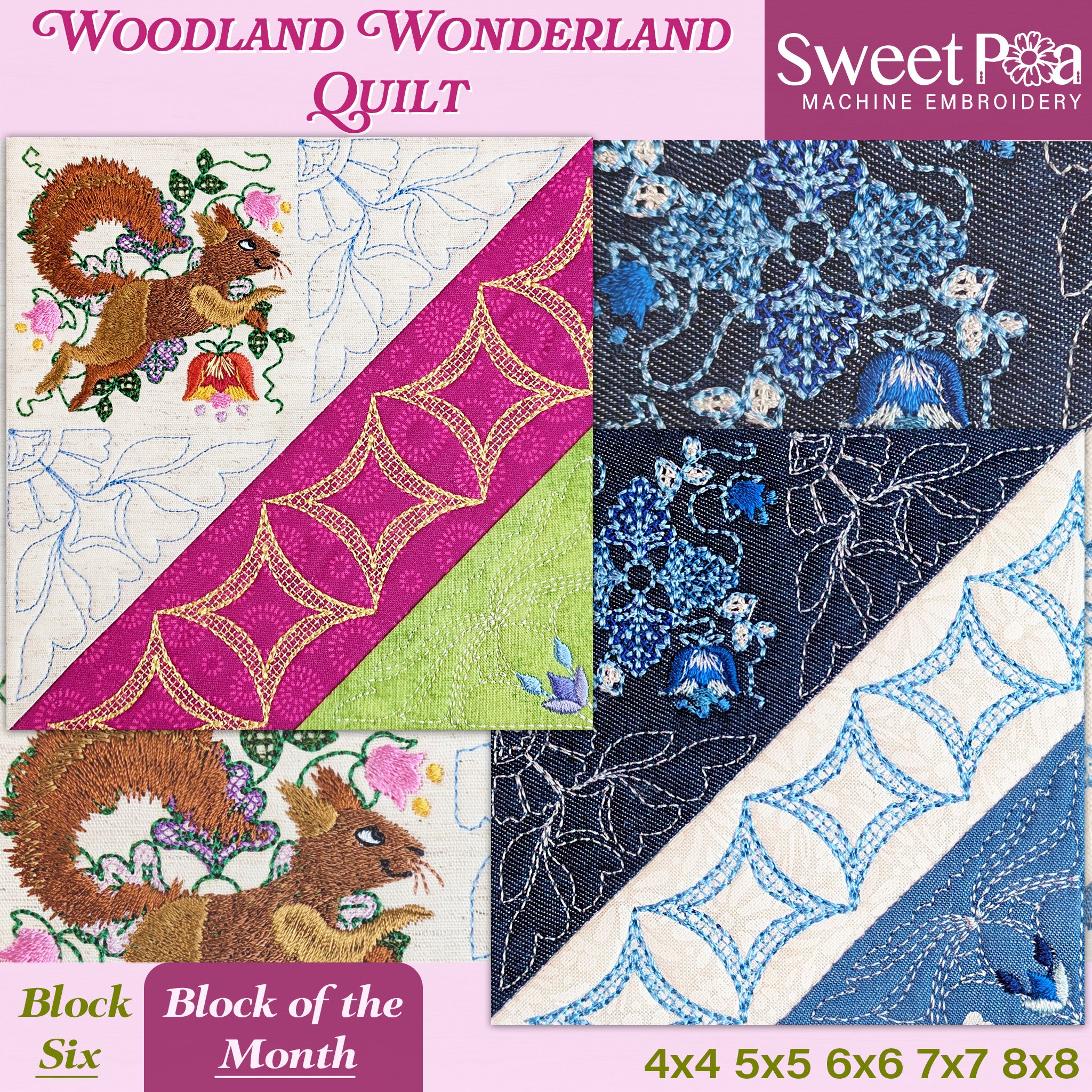 BOM Woodland Wonderland Quilt - Block 6 In the hoop machine embroidery designs