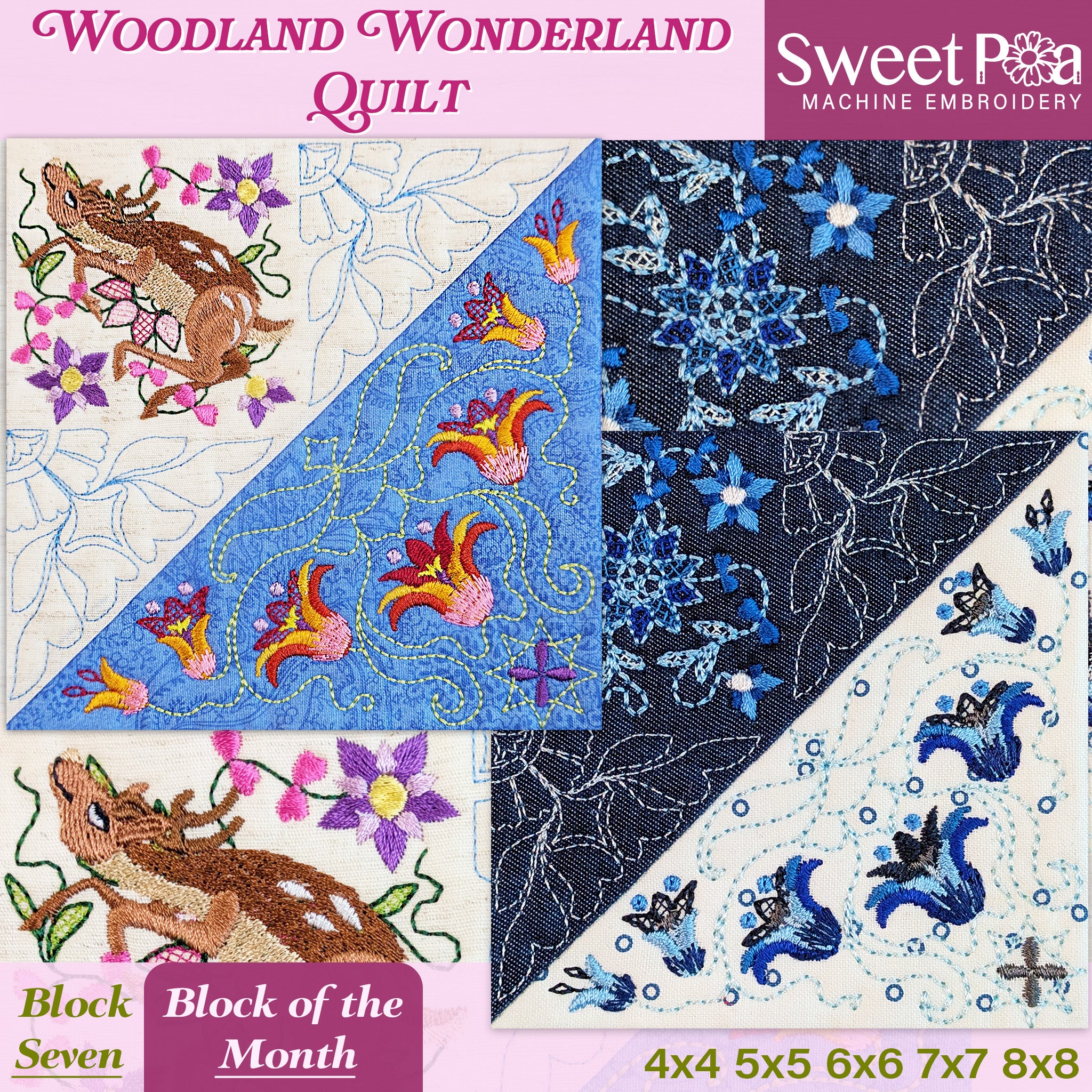 BOM Woodland Wonderland Quilt - Block 7 In the hoop machine embroidery designs