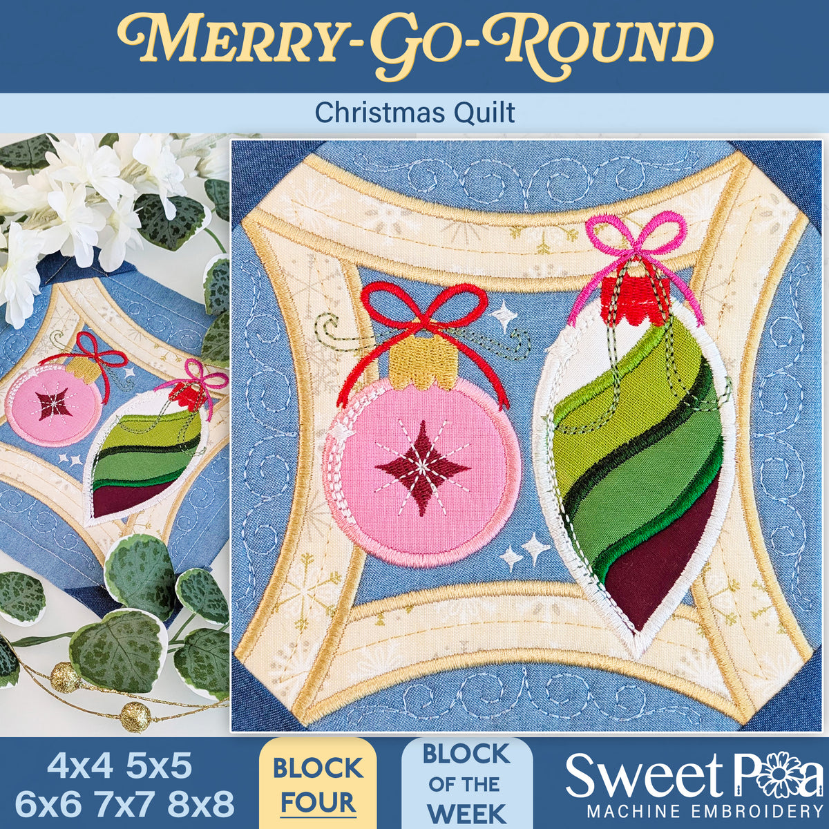 Merry-Go-Round Christmas Quilt - Block 4 In the hoop machine embroidery designs