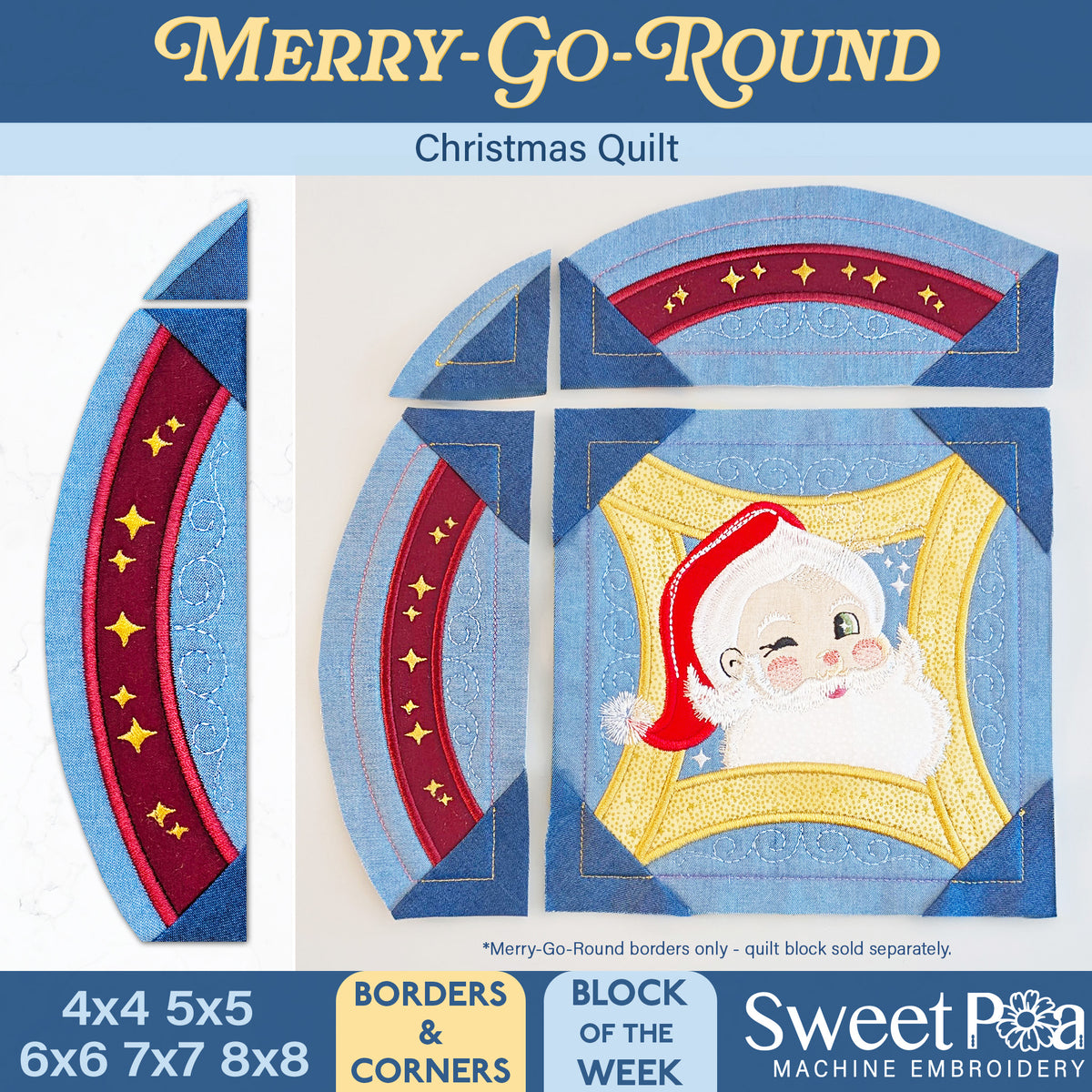 Merry-Go-Round Christmas Quilt - Borders and Corners In the hoop machine embroidery designs
