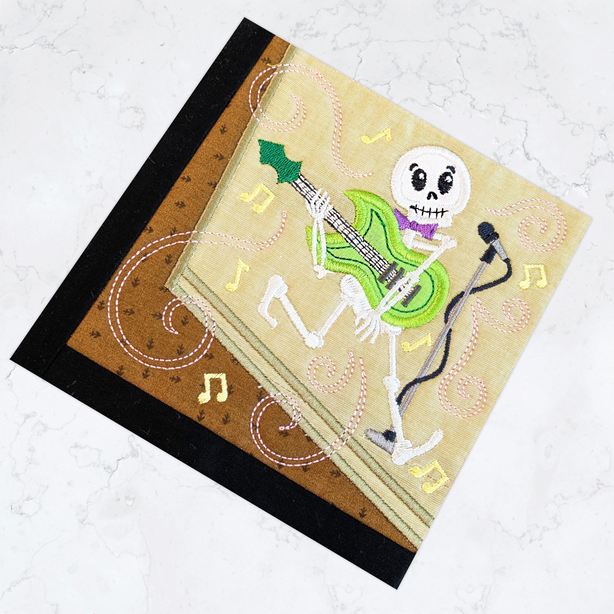 BOW Monster Dance Quilt - Block 3 In the hoop skeleton guitarist by sweet pea