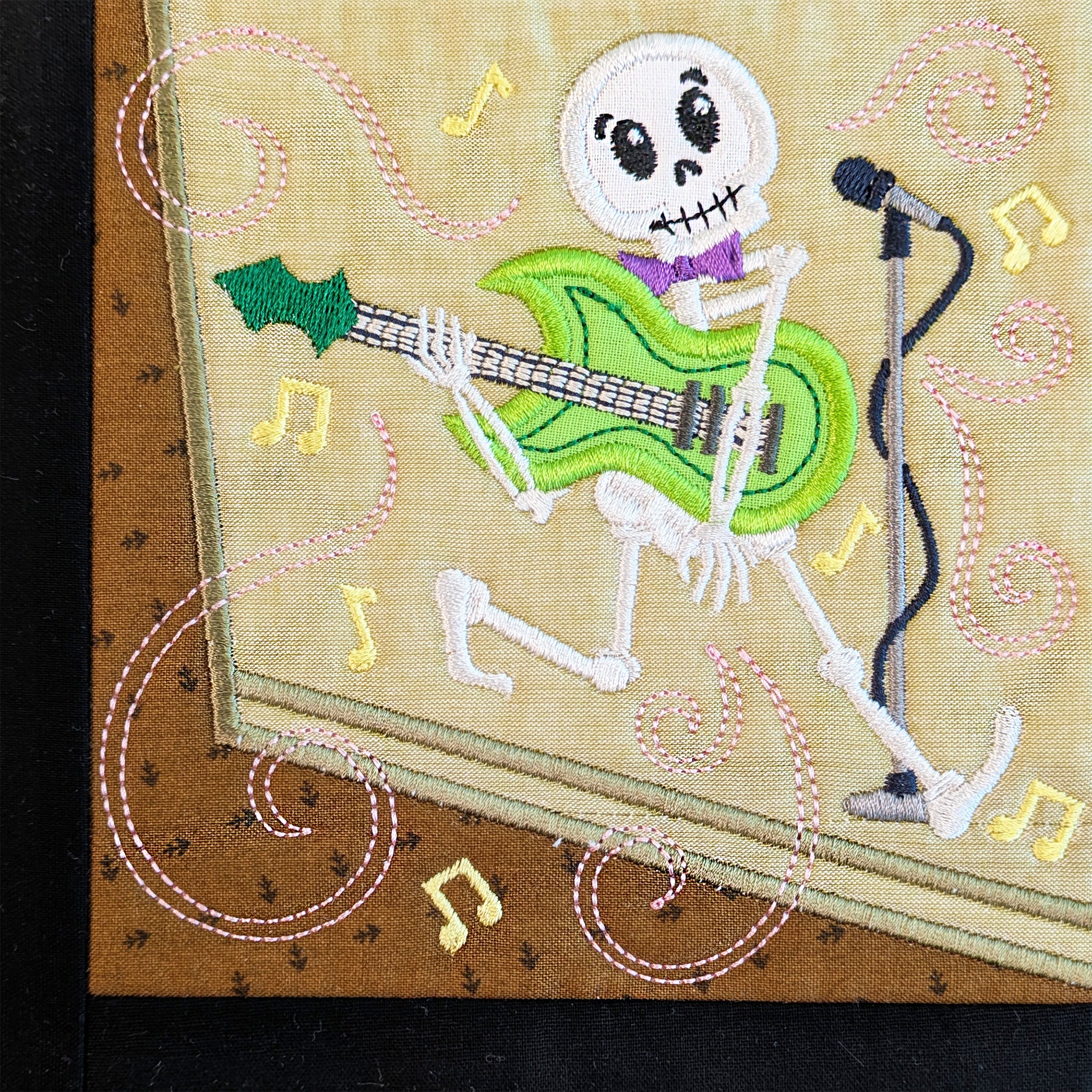 BOW Monster Dance Quilt - Block 3 In the hoop machine embroidery designs close up