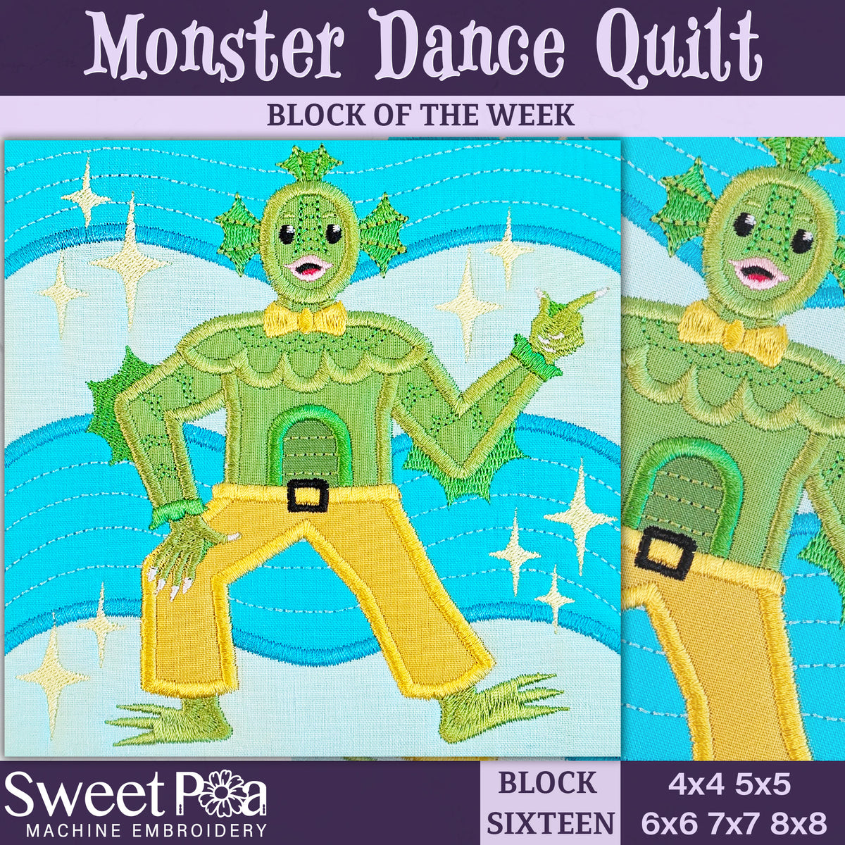 BOW Monster Dance Quilt - Block 16 In the hoop machine embroidery designs
