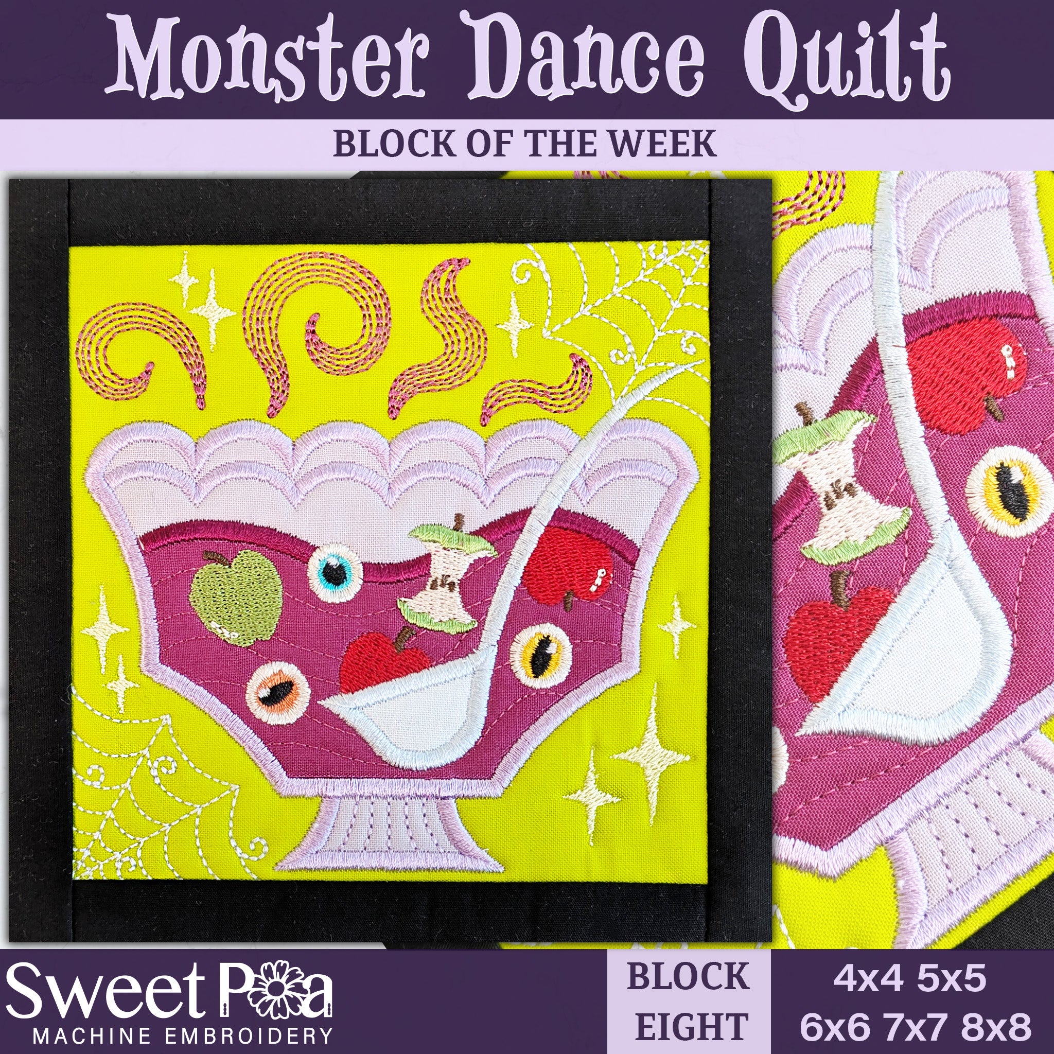 BOW Monster Dance Quilt - Block 8 In the hoop machine embroidery designs