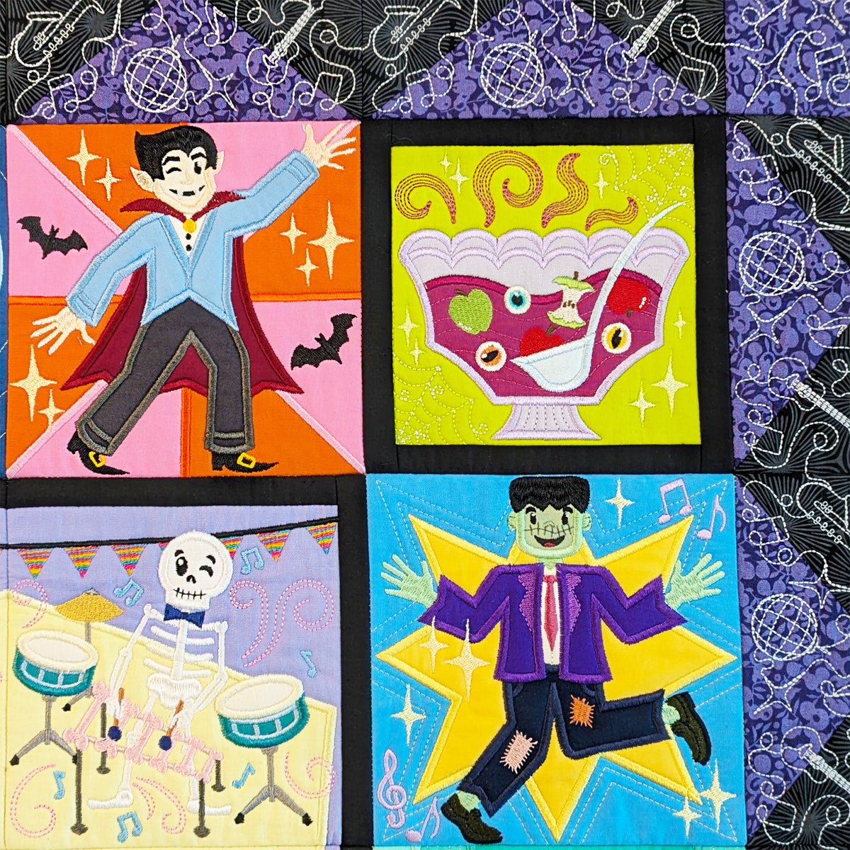 BOW Monster Dance Quilt - Bulk Pack In the hoop machine embroidery designs