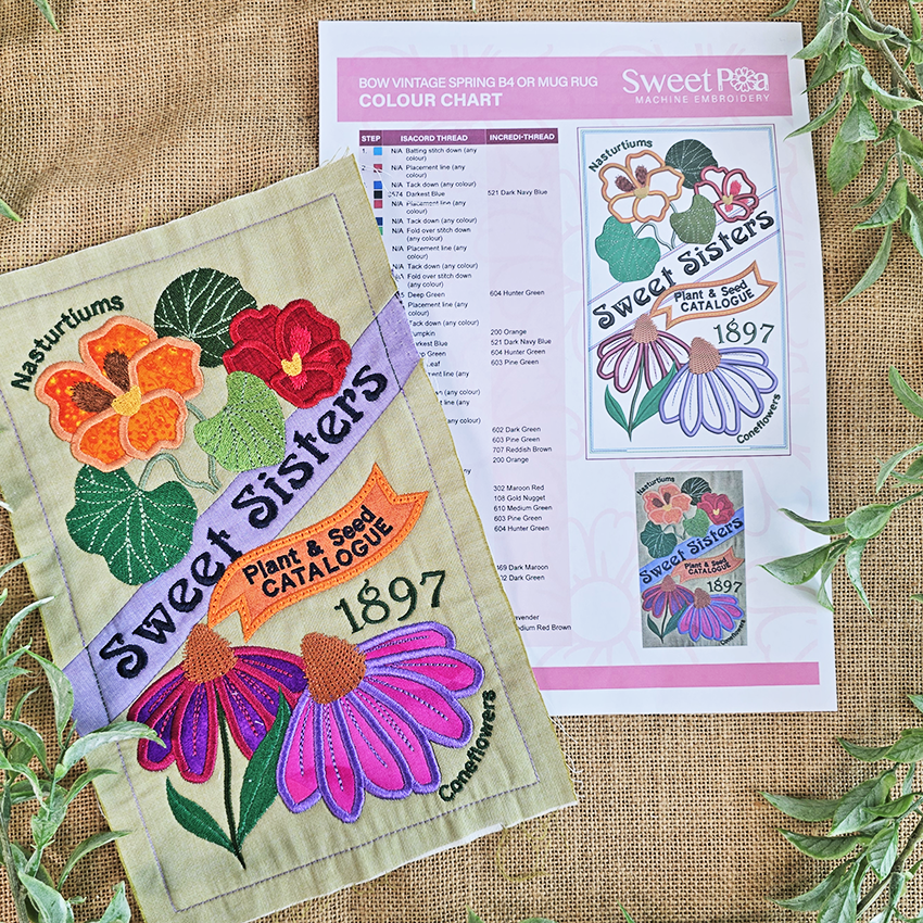 BOW Vintage Spring Quilt - Block 4 In the hoop machine embroidery designs