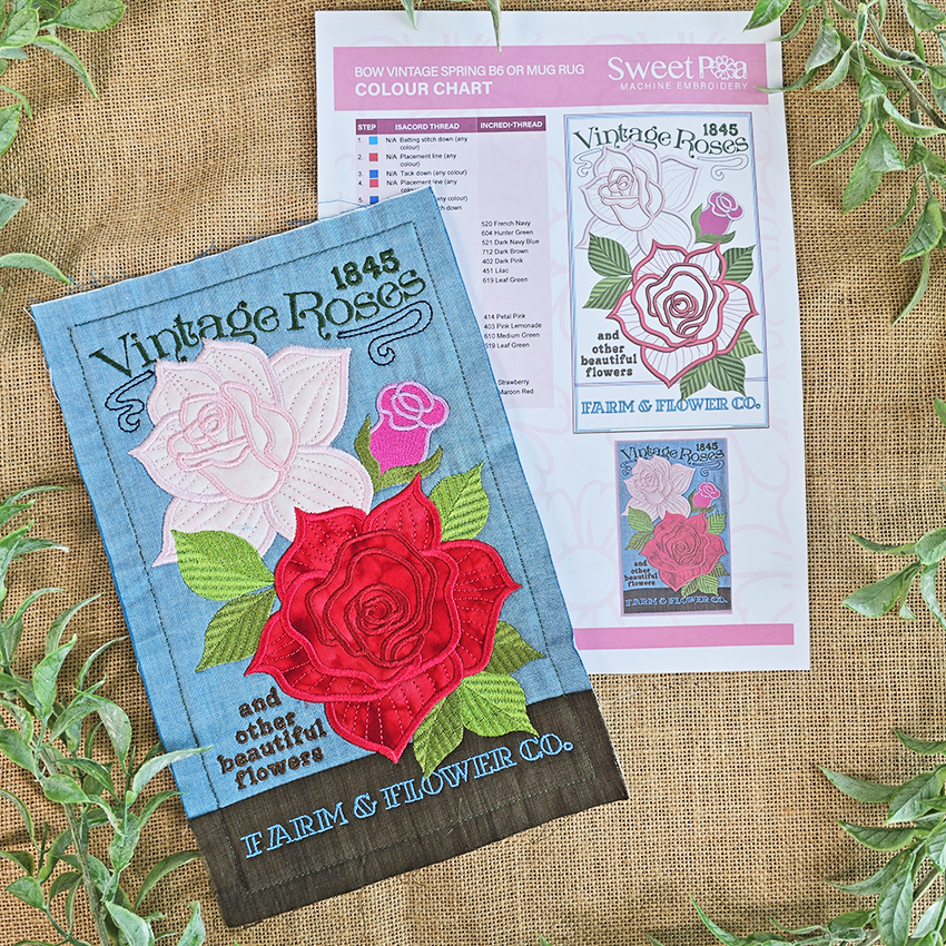 BOW Vintage Spring Quilt - Block 6 In the hoop machine embroidery designs