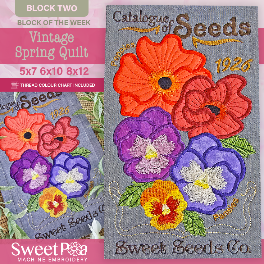 BOW Vintage Spring Quilt - Block 2 In the hoop machine embroidery designs