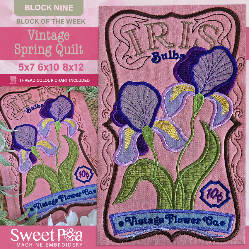 BOW Vintage Spring Quilt - Block 9 In the hoop machine embroidery designs