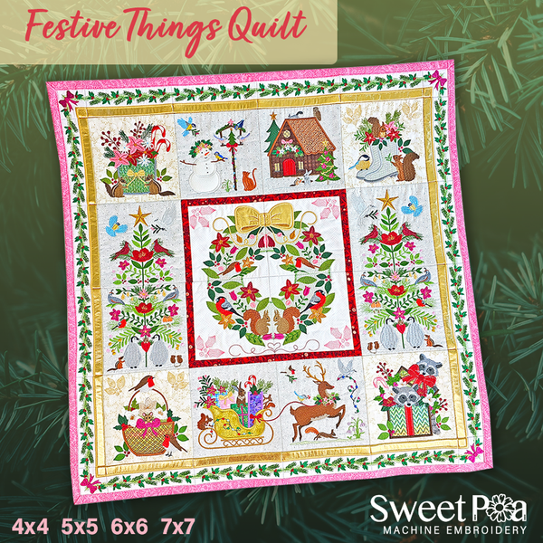 BOW Christmas Festive Things Quilt - Assembly Instructions - Sweet Pea In The Hoop Machine Embroidery Design
