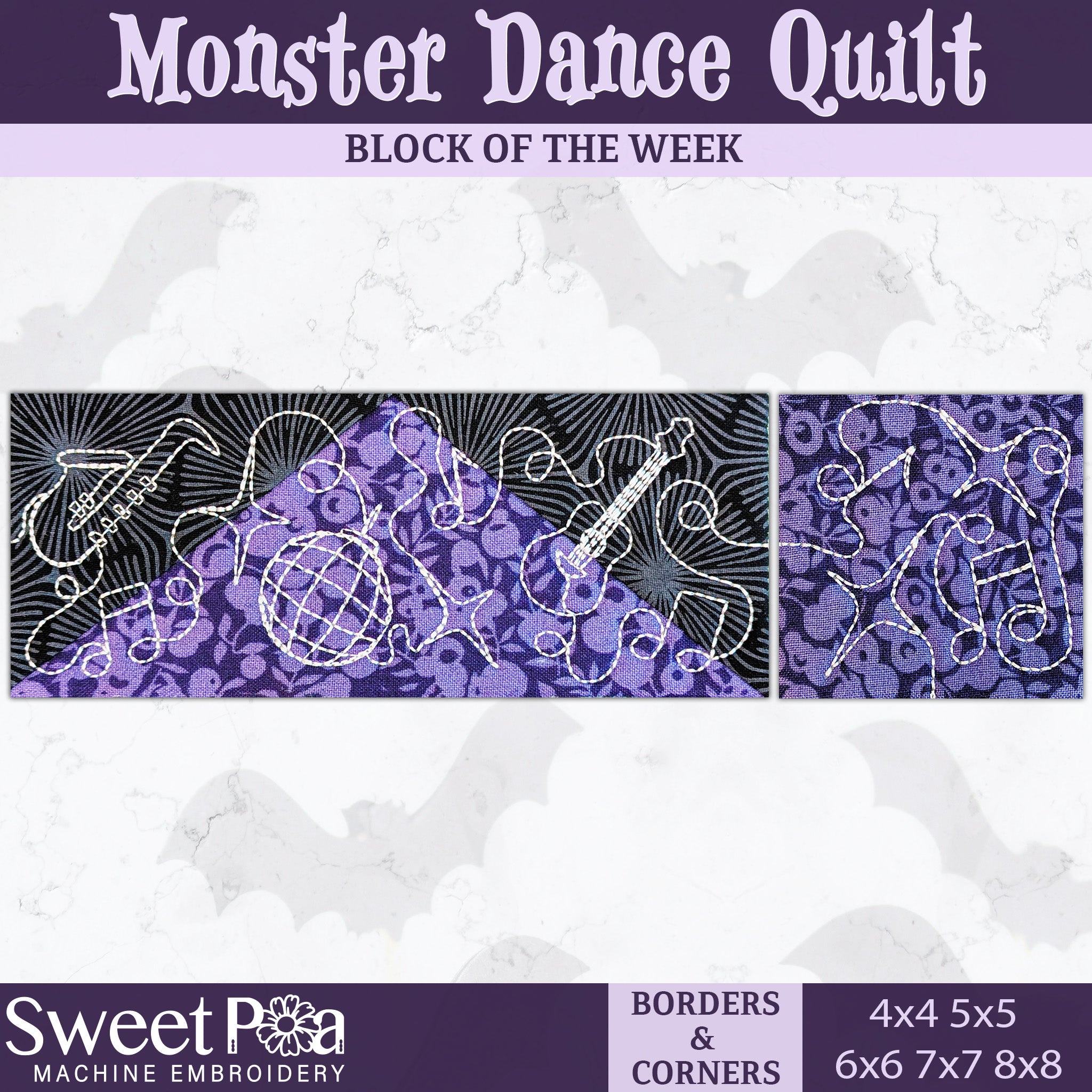 BOW Monster Dance Quilt - Border Blocks In the hoop machine embroidery designs