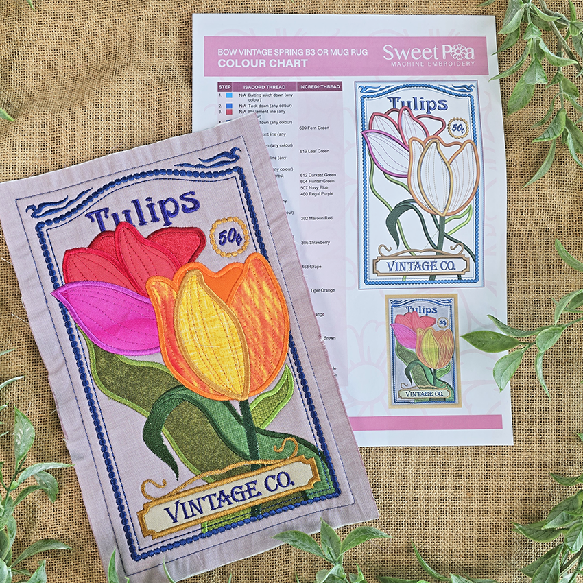 BOW Vintage Spring Quilt - Block 3 In the hoop machine embroidery designs