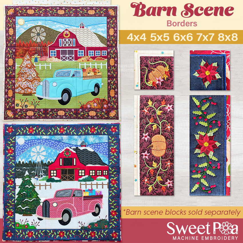 Barn scene embroidery borders with various sizes and designs by sweet pea