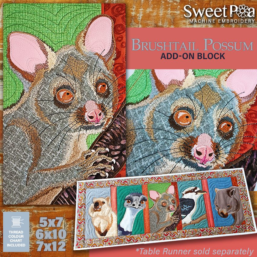Brushtail Possum Add-on Block In the hoop machine embroidery designs