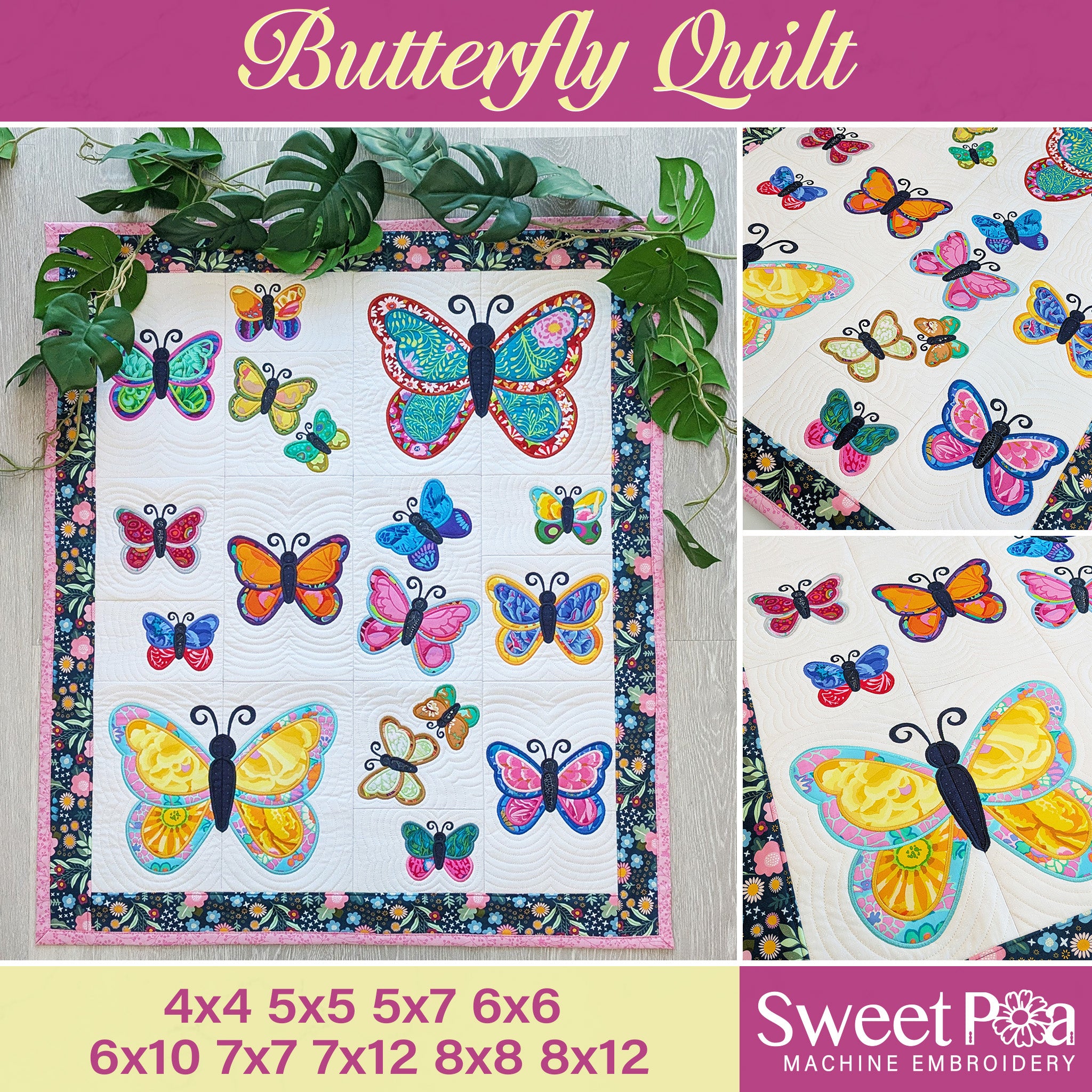 Butterfly Blocks and Quilt In the hoop machine embroidery designs