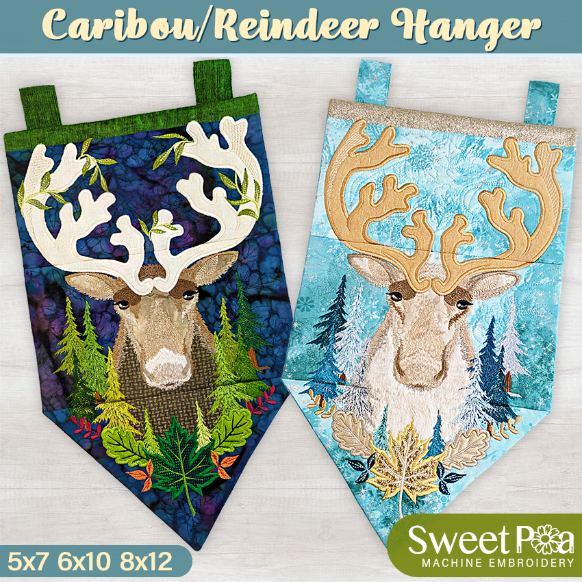 Caribou Reindeer Hanger 5x7 6x10 8x12 In The Hoop