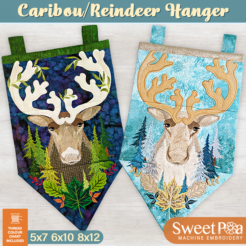 Caribou Reindeer Hanger In the hoop machine embroidery designs