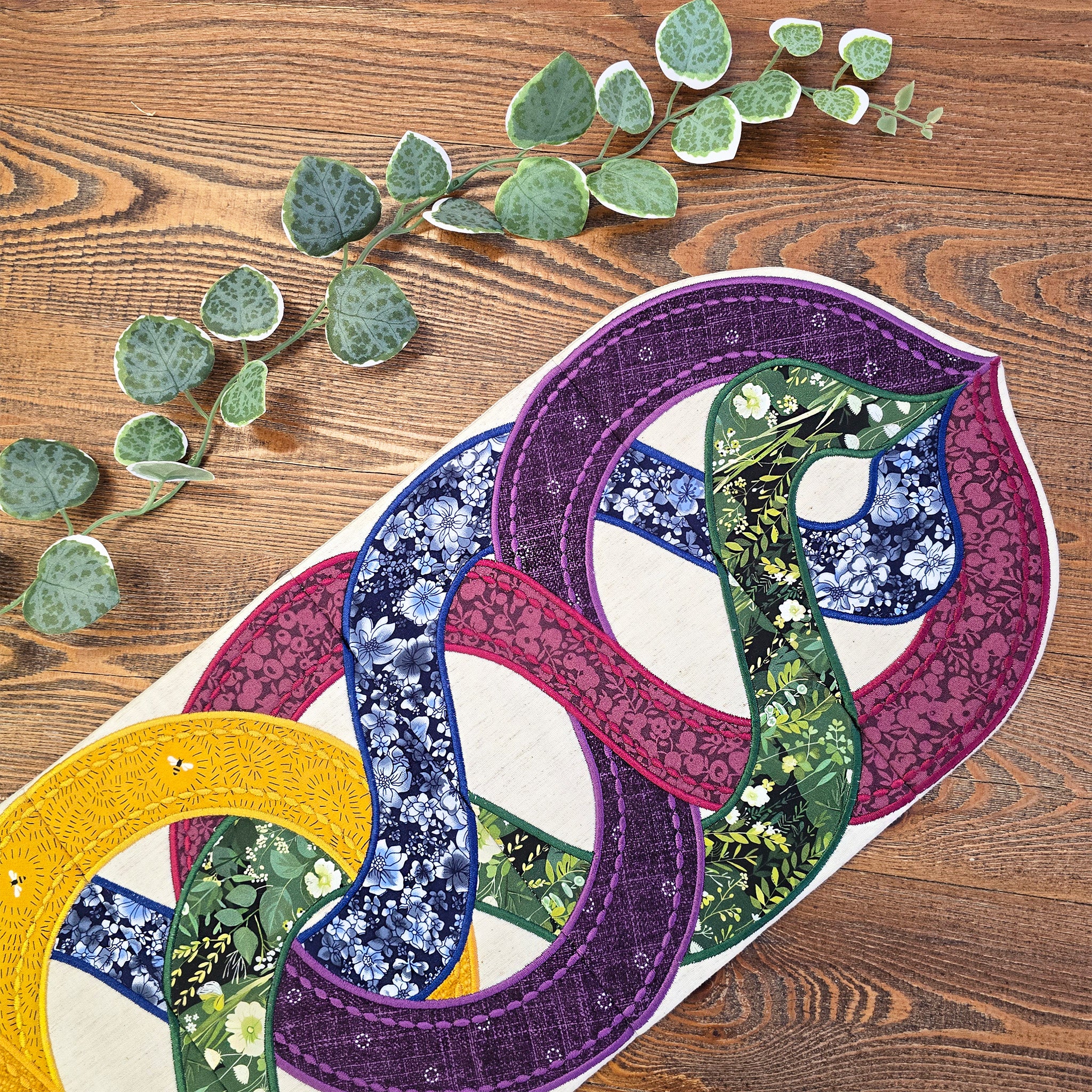close up of colourful celtic braids sample with no redwork 3
