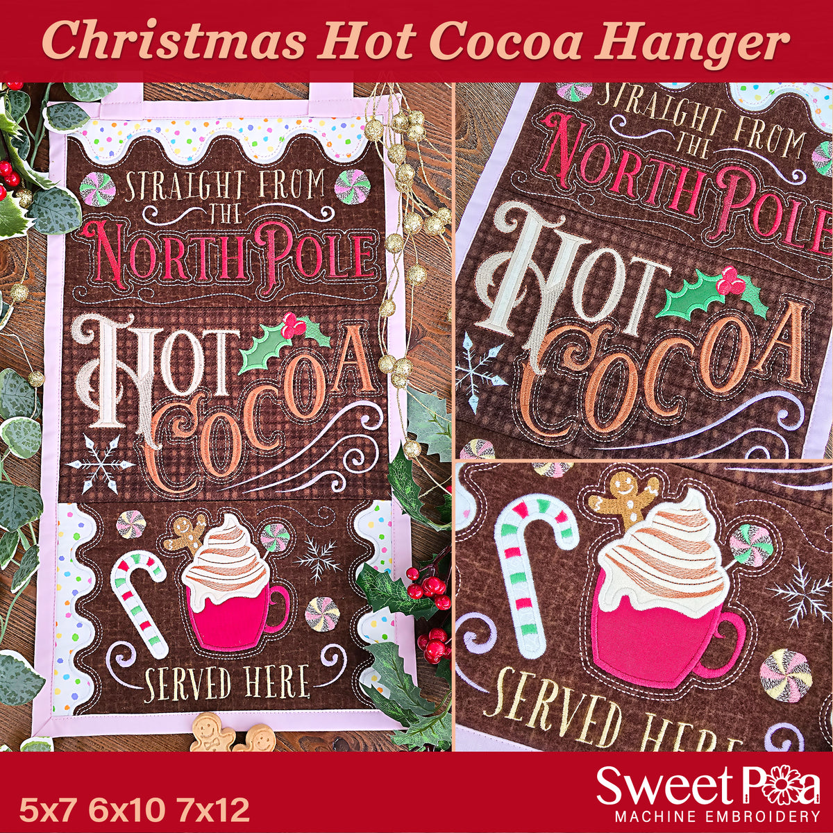Christmas Hot Cocoa Hanger In the hoop machine embroidery designs