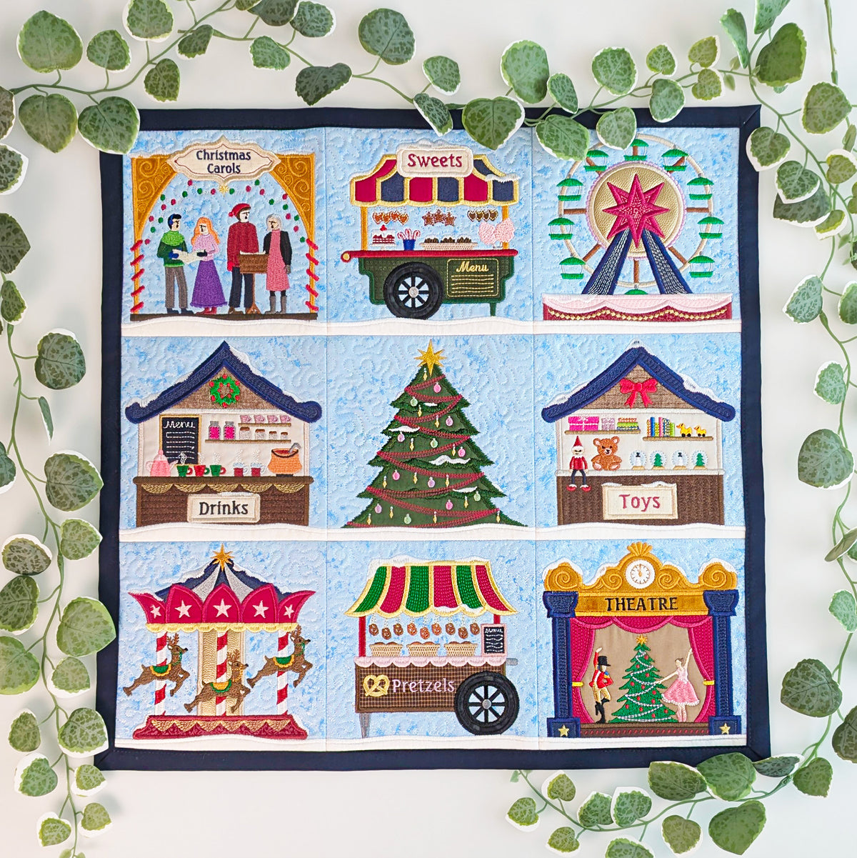 Christmas Market Quilt In the hoop machine embroidery designs
