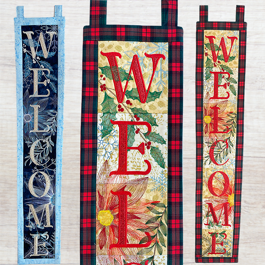 Christmas or Winter Welcome Hanger In the hoop machine embroidery designs