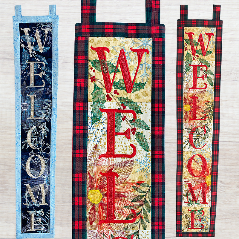 Christmas or Winter Welcome Hanger 4x4 5x5 6x6 7x7 8x8 - Sweet Pea In The Hoop Machine Embroidery Design