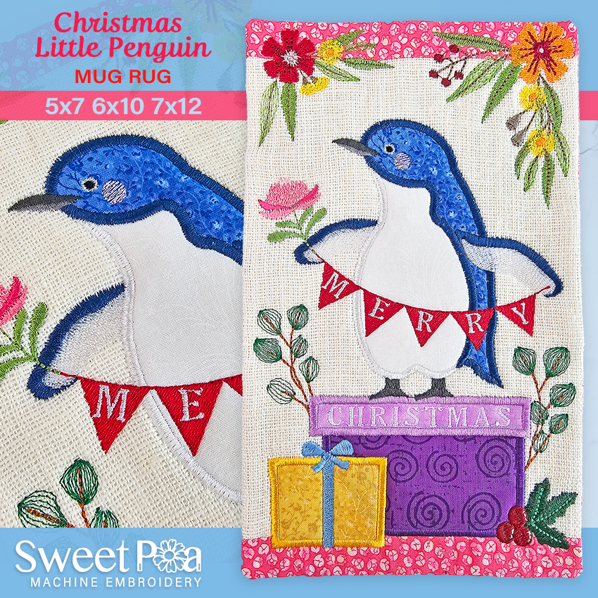 Christmas Little Penguin Mug Rug 5x7_6x10_7x12 ITH design