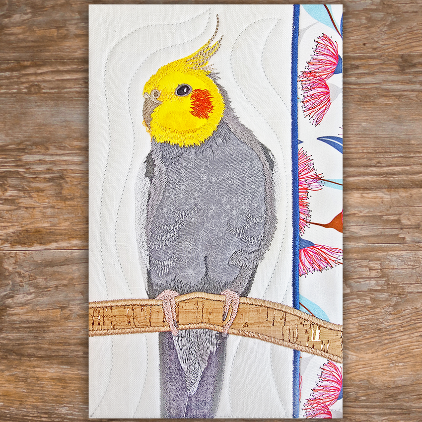 Australian Cockatiel Add-On Block In the hoop machine embroidery designs