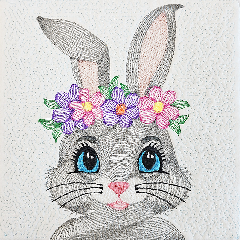Cute Embroidered Bunny With Flowers 5x5 6x6 7x7 8x8 - Sweet Pea In The Hoop Machine Embroidery Design