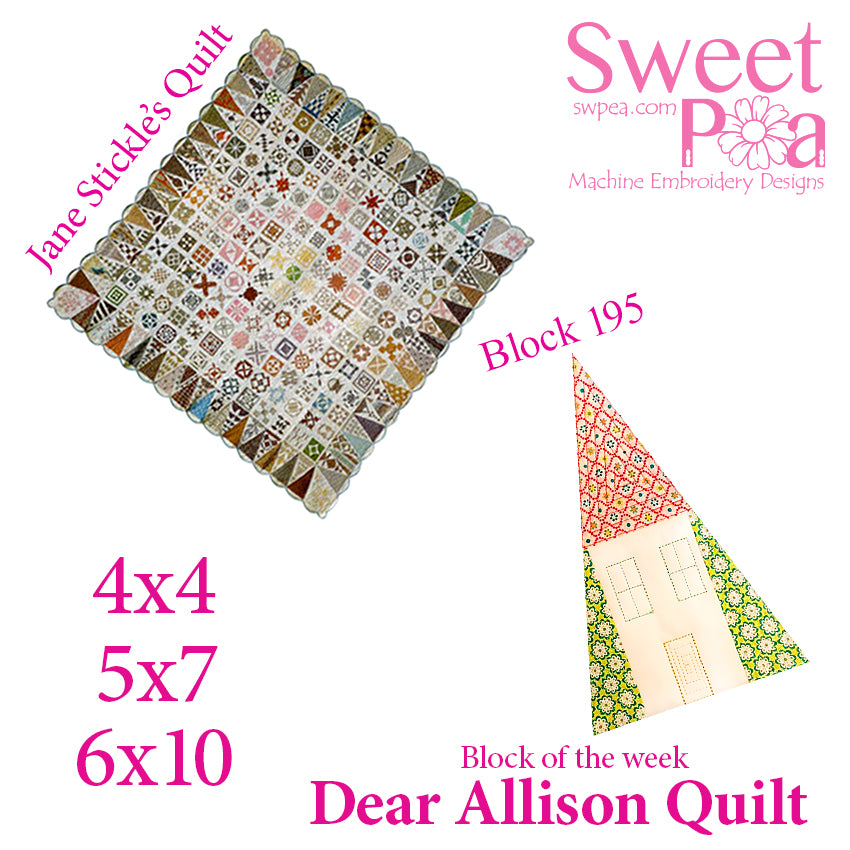 Dear Allison quilt block 194 and border block 195 In the hoop machine embroidery designs