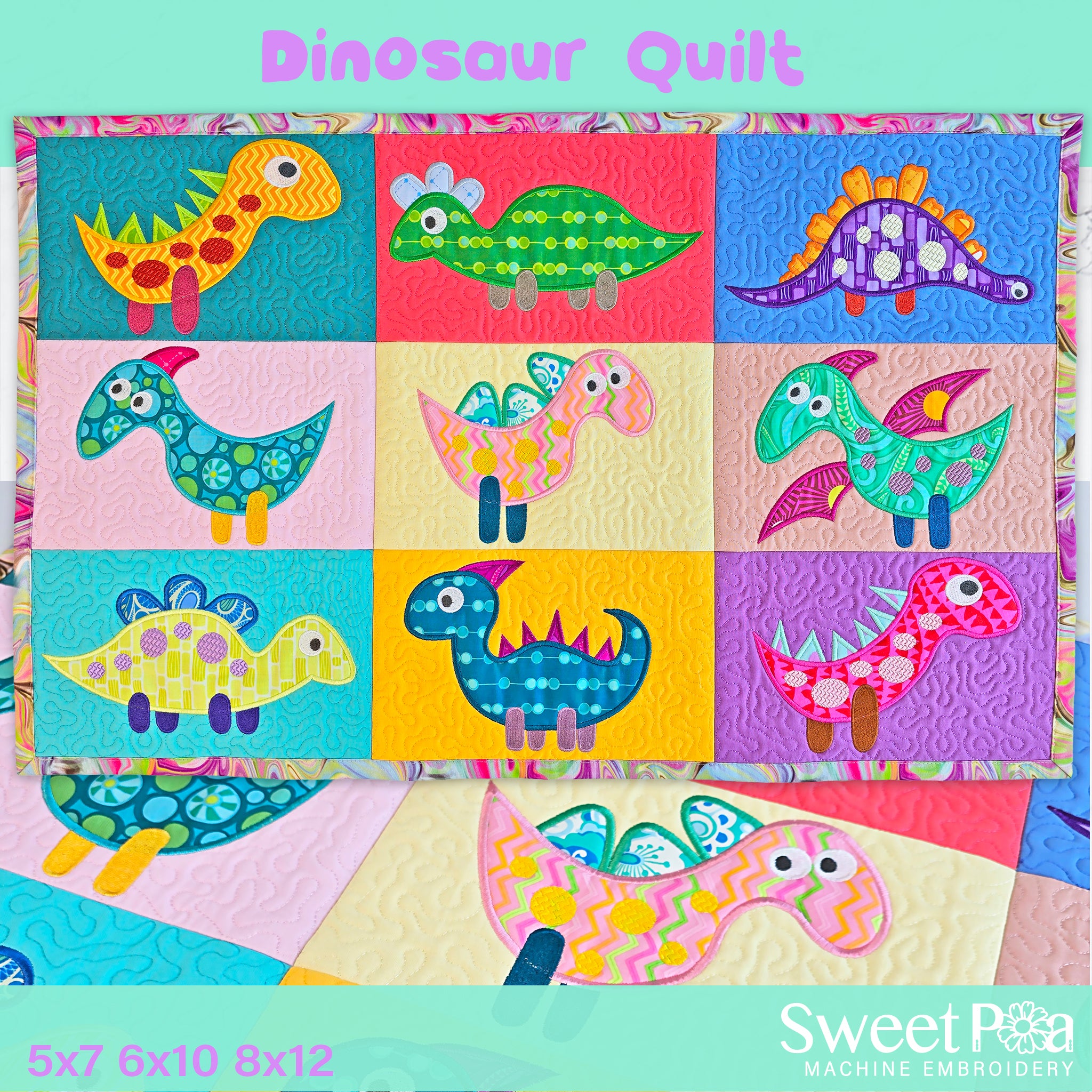 Dinosaur Quilt In the hoop machine embroidery designs