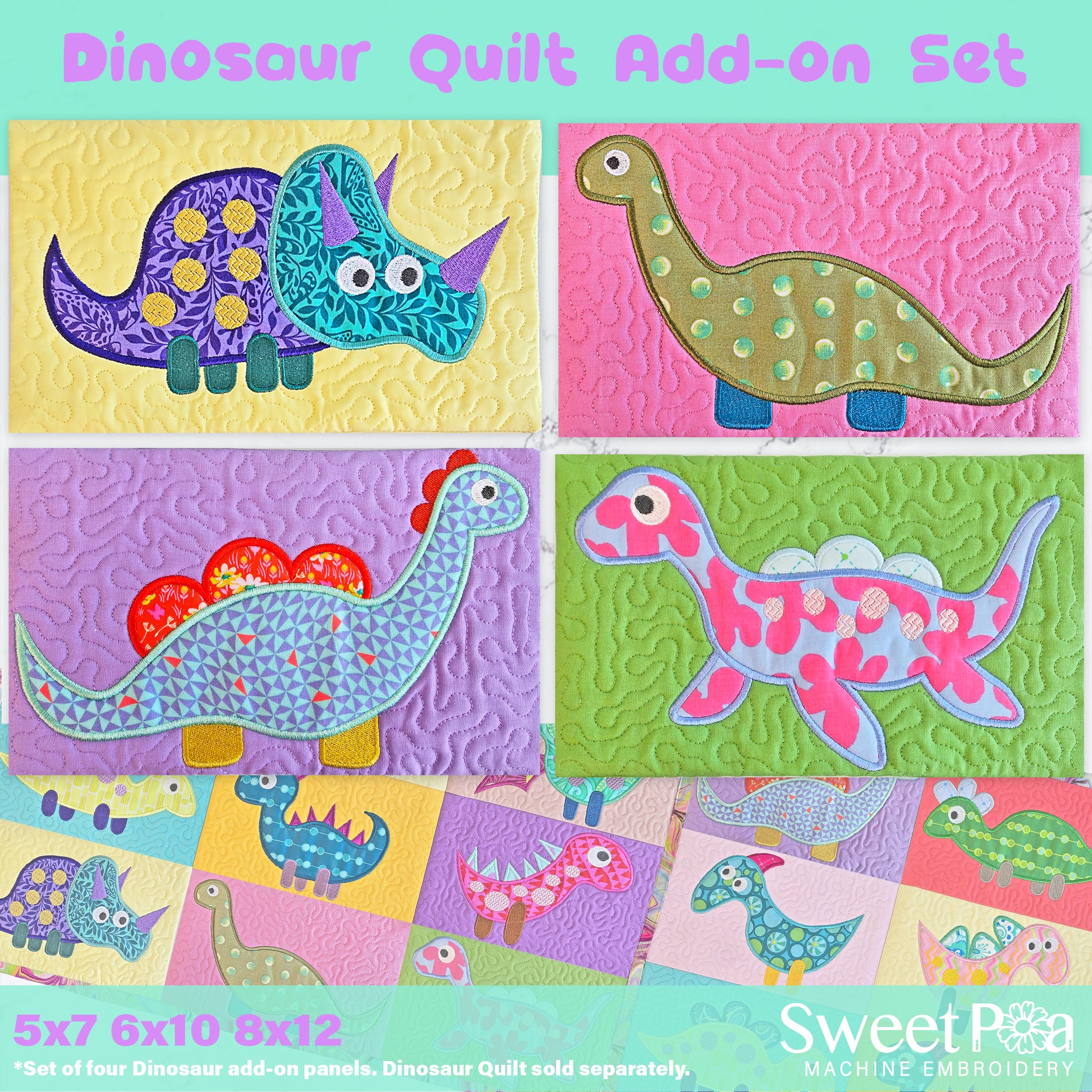 Dinosaur Quilt Add On Blocks In the hoop machine embroidery designs