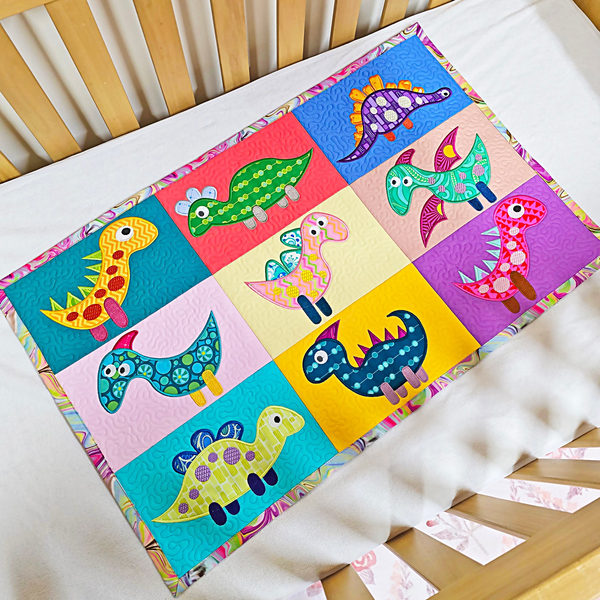 Dinosaur Quilt In the hoop machine embroidery designs