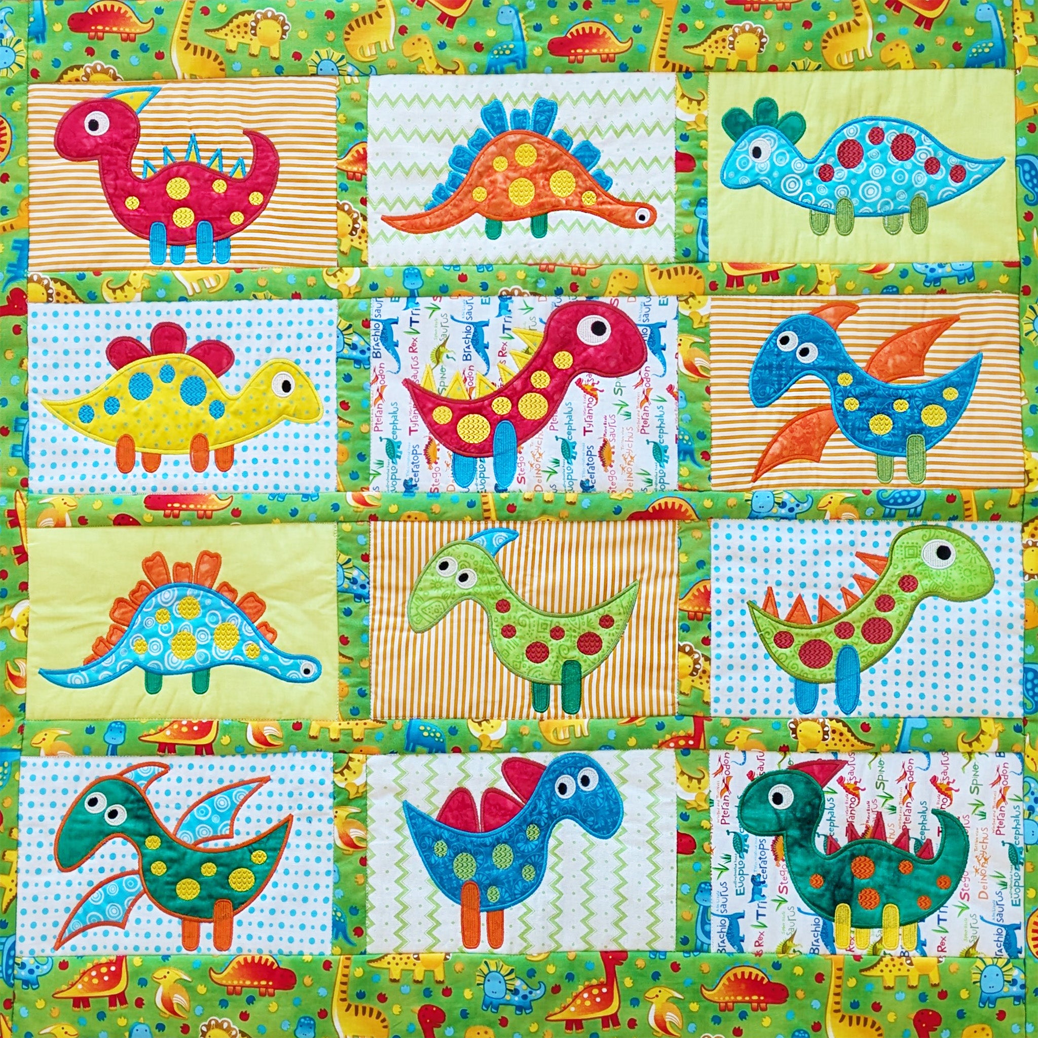 Dinosaur quilt 5x7 6x10 8x12 In the hoop machine embroidery designs
