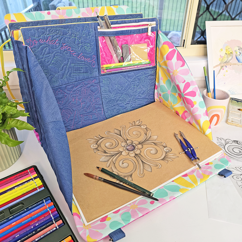 large craft tote styled for artist